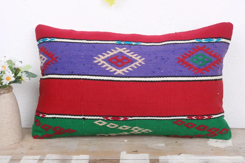 Comfy Throw Pillow, Pillow for Sofa, Pillow, Vintage Kilim Pillow, Aesthetic Pillow Sham, 12x20 Red Cushion Cover, Boho Pillow - 2