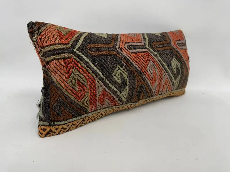 12x24 Turuncu Yastık Kılıfı, Antika Yastık, Yastık Sham, Otantik Yastık Sham, Vintage Kilim Yastığı, Kilim Yastığı Atma - 3