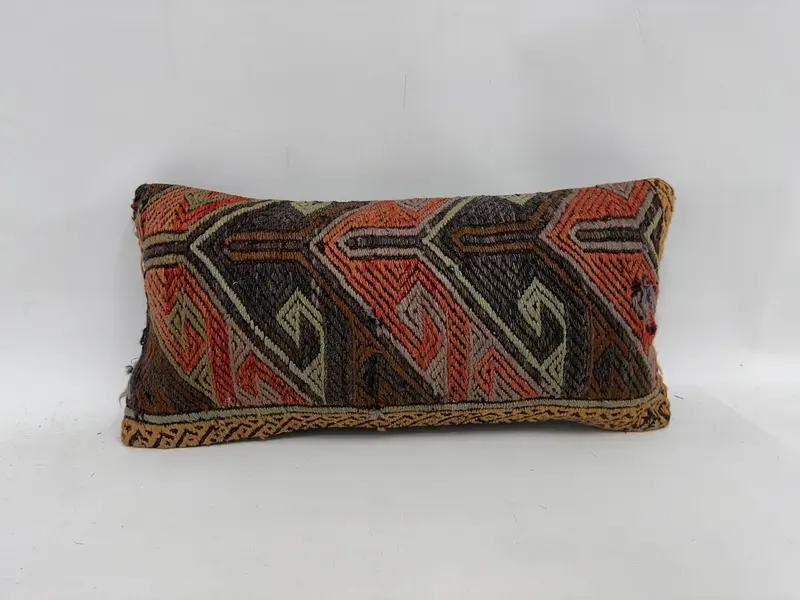12x24 Turuncu Yastık Kılıfı, Antika Yastık, Yastık Sham, Otantik Yastık Sham, Vintage Kilim Yastığı, Kilim Yastığı Atma - 1
