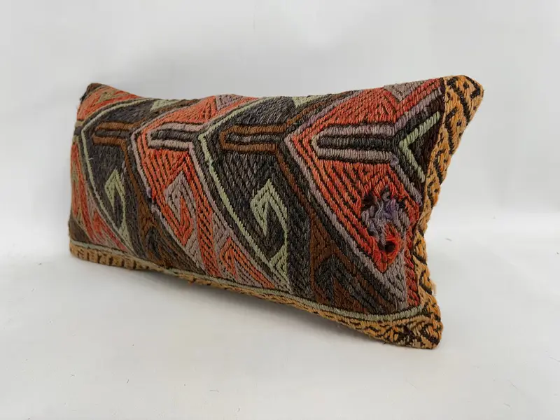 12x24 Turuncu Yastık Kılıfı, Antika Yastık, Yastık Sham, Otantik Yastık Sham, Vintage Kilim Yastığı, Kilim Yastığı Atma - 4