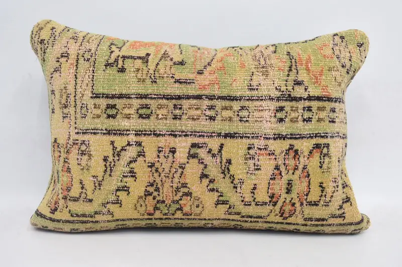 Sofa Cushion Cover, 16x24 Yellow Cushion, Boho Pillow, Wholesale Cushion, Cushion Cover, Pillow for Couch, Kilim Pillow Cover - 1