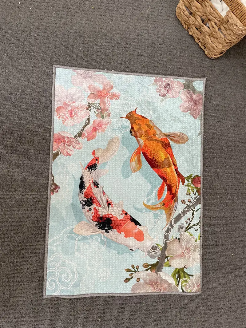 モダンプリントラグ：禅鯉、抽象花柄