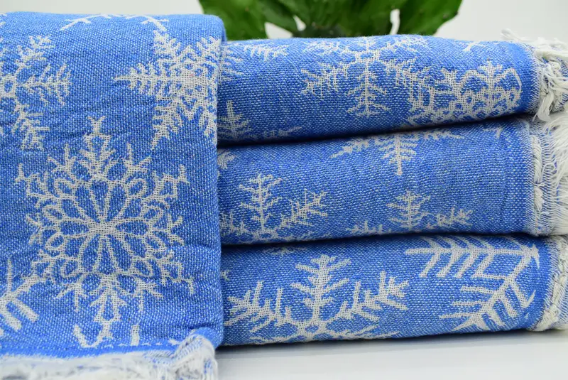 80x40 Cotton Snow Design Towel, Thin towel, Christmas Favors, Turkish bath towel for spa, Beach Towel Bulk, Organic Cotton Towel, Luxury towel - 1