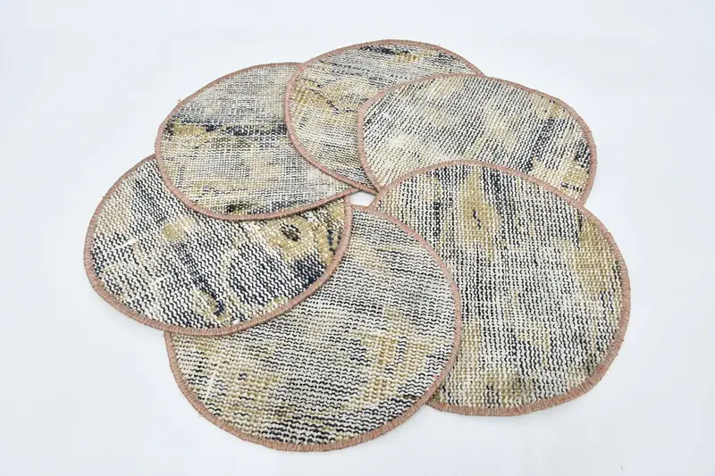 ボヘミアン ブルー & ベージュ サークル プレースマット、コットン & ウール ボヘミアン プレースマット