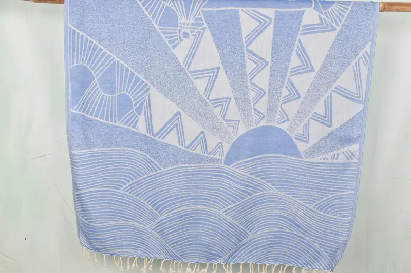 Cappadocia Design Towel Blue Cotton, 40x67 Inches, Organic Cotton/Linen