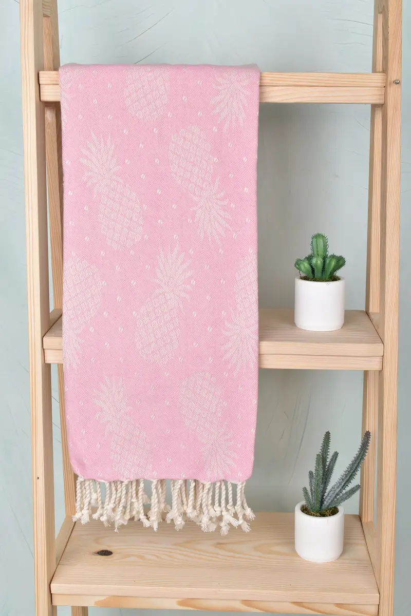 Personalized Pink Pineapple Towel, Organic Cotton/Linen, 40x79 Inches