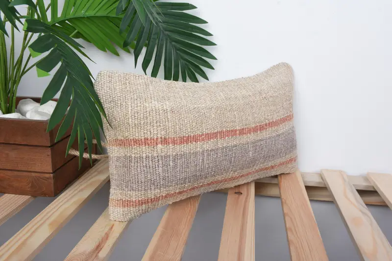 Vintage Kilim Pillow Cushion, Vintage Kilim Pillow, Gift Pillow, Pillow Cover, 8x16 Beige Cushion, Ethnical Kilim Rug Pillow - 4