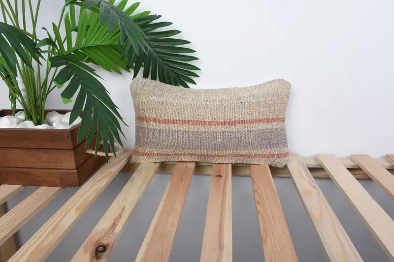 Vintage Kilim Pillow Cushion, Vintage Kilim Pillow, Gift Pillow, Pillow Cover, 8x16 Beige Cushion, Ethnical Kilim Rug Pillow - 1