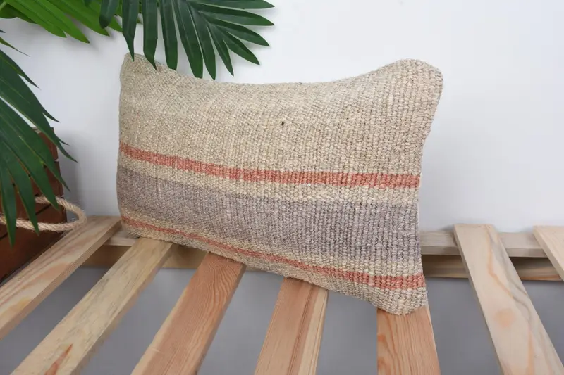 Vintage Kilim Pillow Cushion, Vintage Kilim Pillow, Gift Pillow, Pillow Cover, 8x16 Beige Cushion, Ethnical Kilim Rug Pillow - 5
