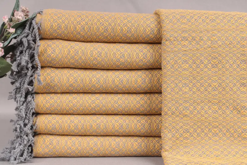 Personalized Beach Towel, Custom Mustard Geometric Towel, 40x71 Inches