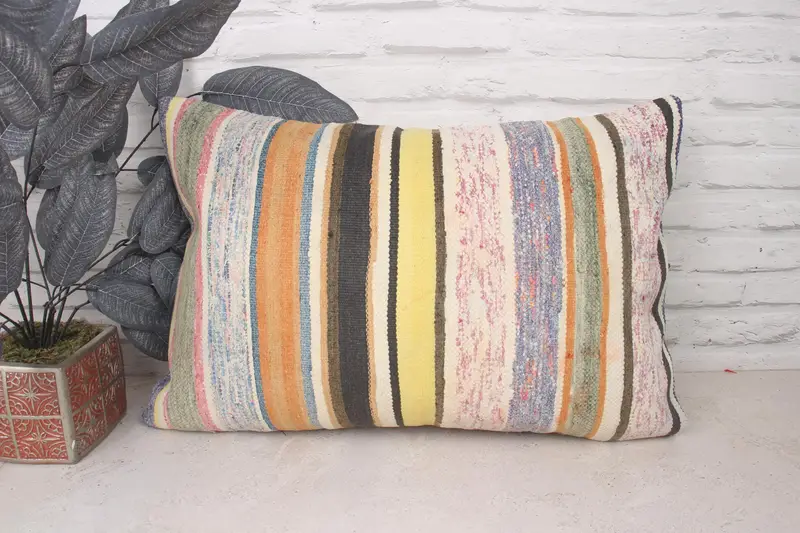 Pillow for Couch, Home Decor Pillow, Kilim Cushion Sham, Authentic Pillow Sham, Cushion Cover, Sustainable Pillow Case, 16x24 White Cushion Case - 1