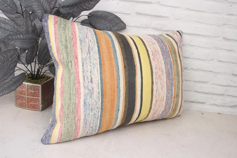 Pillow for Couch, Home Decor Pillow, Kilim Cushion Sham, Authentic Pillow Sham, Cushion Cover, Sustainable Pillow Case, 16x24 White Cushion Case - 3