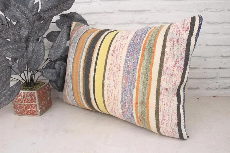Pillow for Couch, Home Decor Pillow, Kilim Cushion Sham, Authentic Pillow Sham, Cushion Cover, Sustainable Pillow Case, 16x24 White Cushion Case - 4