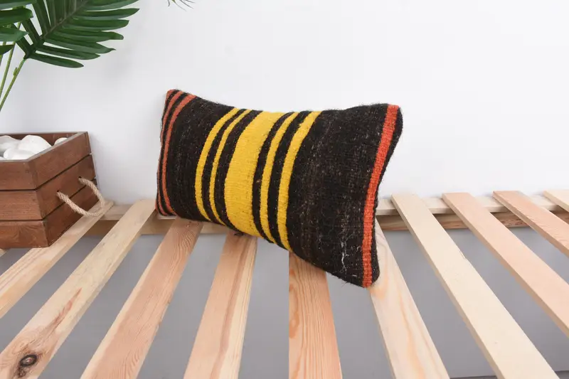 Vintage Kilim Throw Pillow, Indoor Pillow Cover, Kilim Pillow, 8x16 Yellow Pillow, Pillow Cover, Authentic Pillow Case, Vintage Pillow - 5