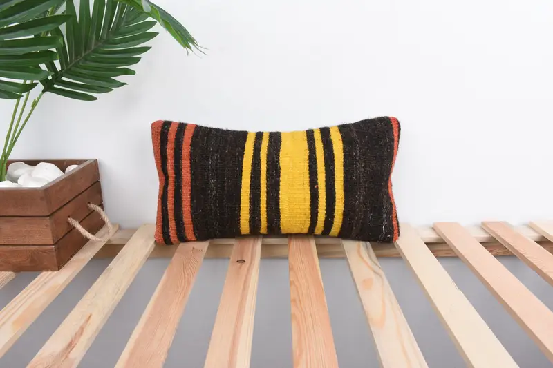 Vintage Kilim Throw Pillow, Indoor Pillow Cover, Kilim Pillow, 8x16 Yellow Pillow, Pillow Cover, Authentic Pillow Case, Vintage Pillow - 1