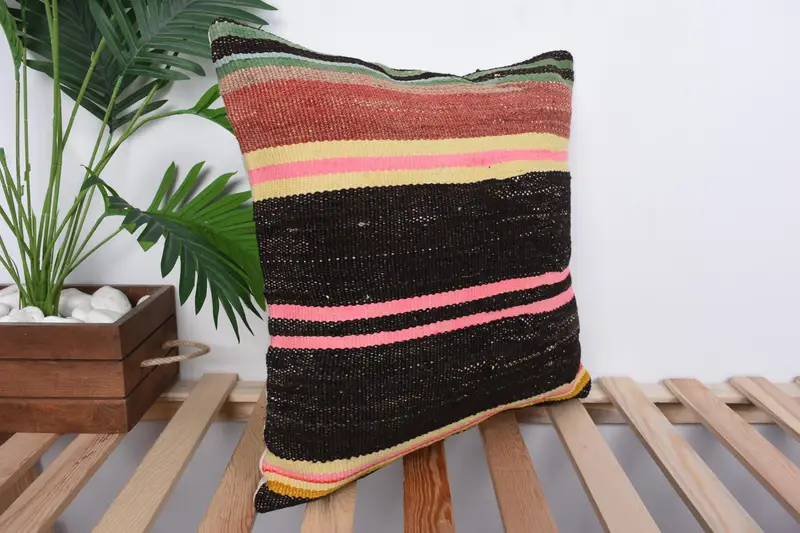 Meditation Pillow Case, Gift Pillow, Kilim Pillow Cover, Cushion Case, Toss Pillow Sham, 18x18 Brown Cushion Case, Interior Designer Pillow - 4