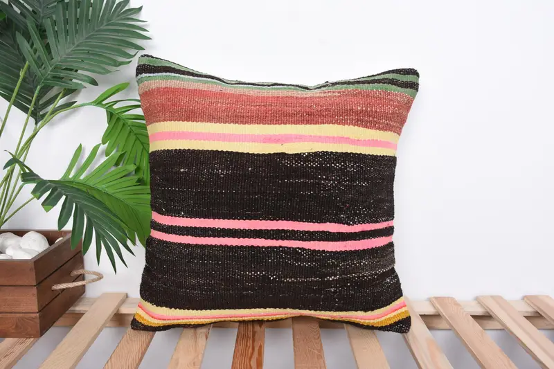 Meditation Pillow Case, Gift Pillow, Kilim Pillow Cover, Cushion Case, Toss Pillow Sham, 18x18 Brown Cushion Case, Interior Designer Pillow - 1