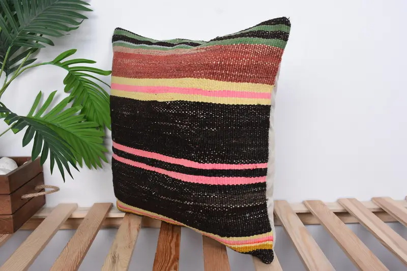 Meditation Pillow Case, Gift Pillow, Kilim Pillow Cover, Cushion Case, Toss Pillow Sham, 18x18 Brown Cushion Case, Interior Designer Pillow - 5