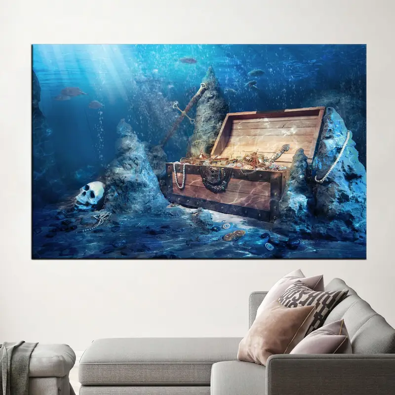 Modern Ocean Pirate Treasure Canvas for Kids Room