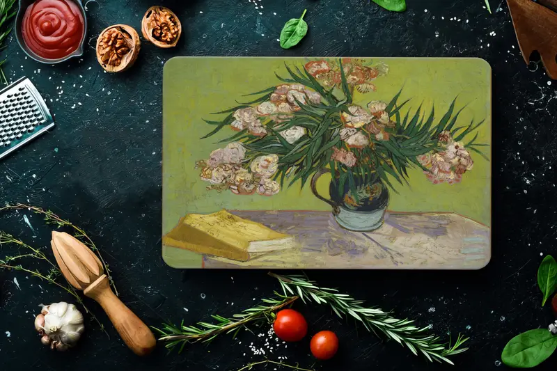 ゴッホの花のガラスのまな板、モダンな花柄のデザイン