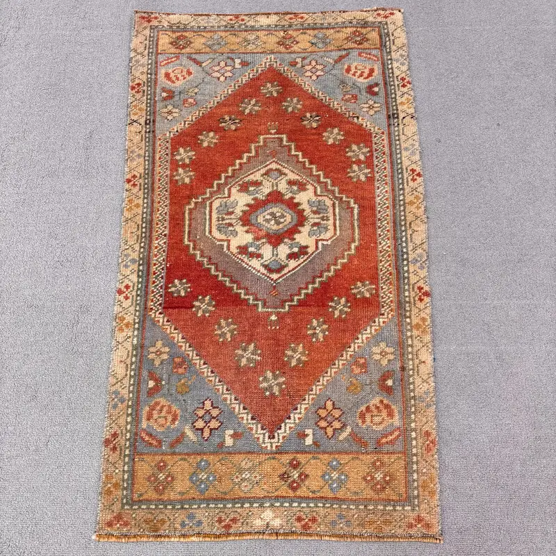 0.1x3.1フィートのラグ、オレンジ&ブルーの迷彩デザイン