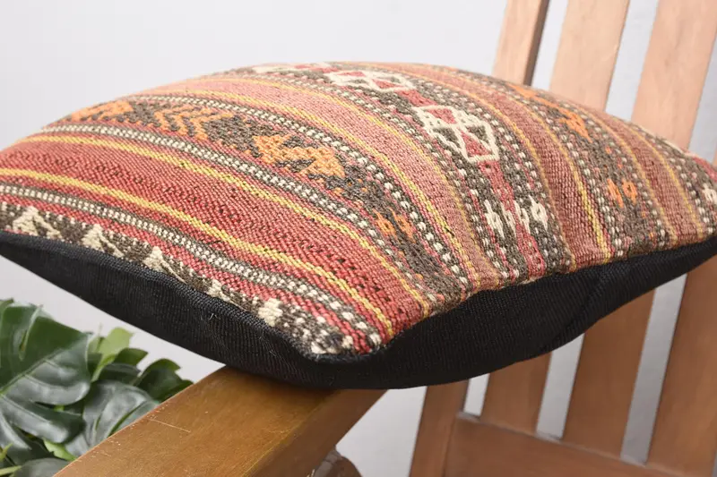 Pillow, Pillow for Sofa, Armchair Pillow Cover, 14x14 Brown Cushion Case, Vintage Kilim Pillow, Vintage Kilim Throw Pillow - 6