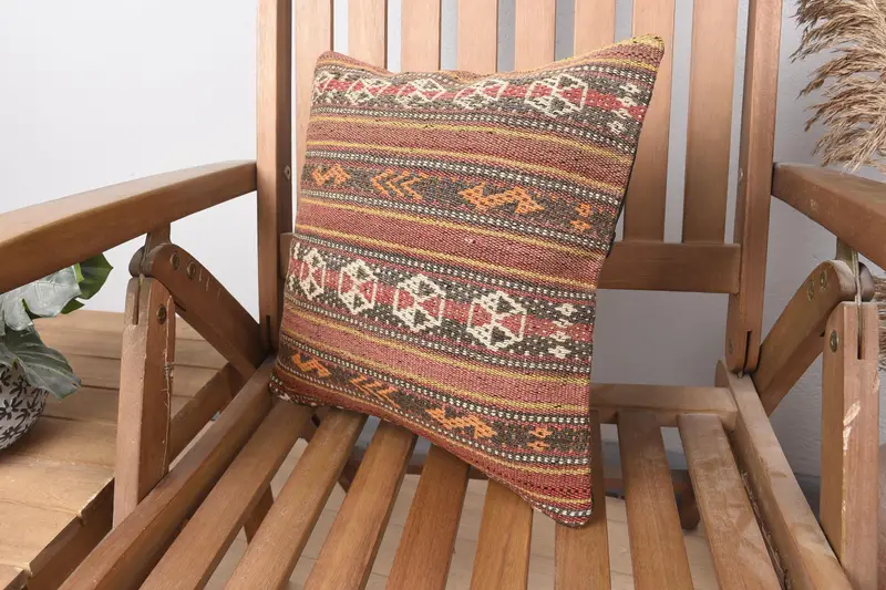 Pillow, Pillow for Sofa, Armchair Pillow Cover, 14x14 Brown Cushion Case, Vintage Kilim Pillow, Vintage Kilim Throw Pillow - 3