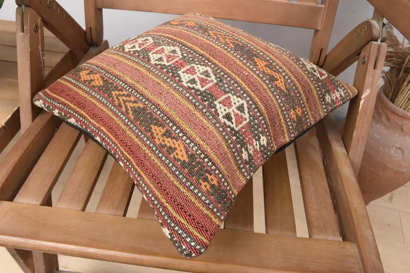Pillow, Pillow for Sofa, Armchair Pillow Cover, 14x14 Brown Cushion Case, Vintage Kilim Pillow, Vintage Kilim Throw Pillow - 4