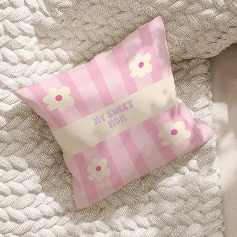 Pastel Pink Floral Printed Pillow Cover, Soft Bedroom Decor Accent, Gift for Mom - 1