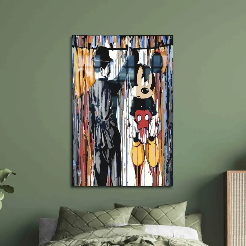 Çağdaş Baskılı Cam: Mickey Graffiti Sokak Sanatı Zarafet