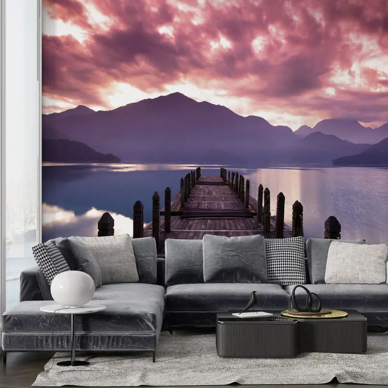 Sunset Wall Mural, Ocean Landscape Wall Print, View Wallpaper, Pink Clouds Wallpaper, Nature Landscape Wall Painting, Seascape Wall Paper, - 1