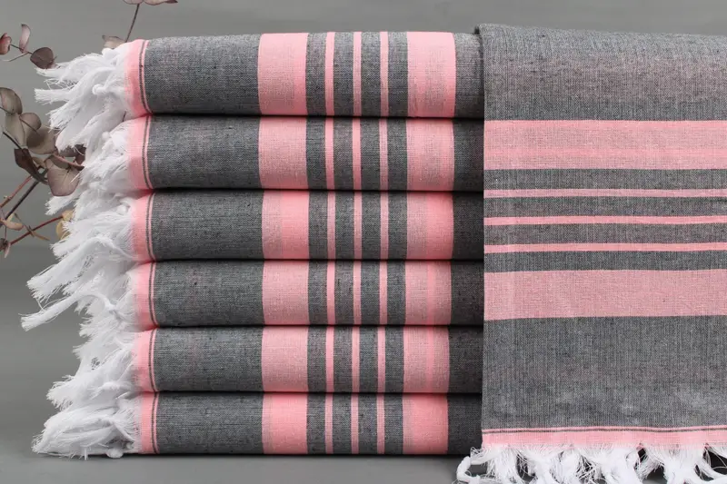 Beach Towel Personalized Organic Cotton Striped, Black and Pink, 40x71 Inches