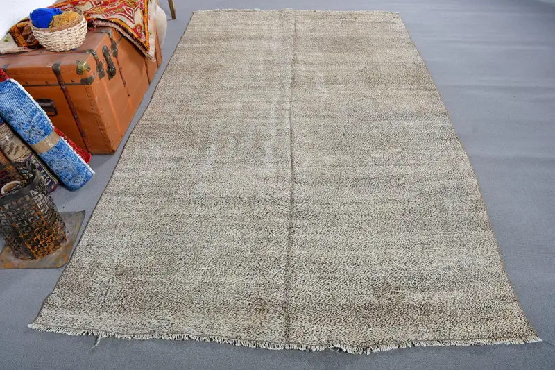 Türk Halısı, 5.4x9 ft Vintage Halı, Kahverengi Gri Soyut Yün Halı - 1