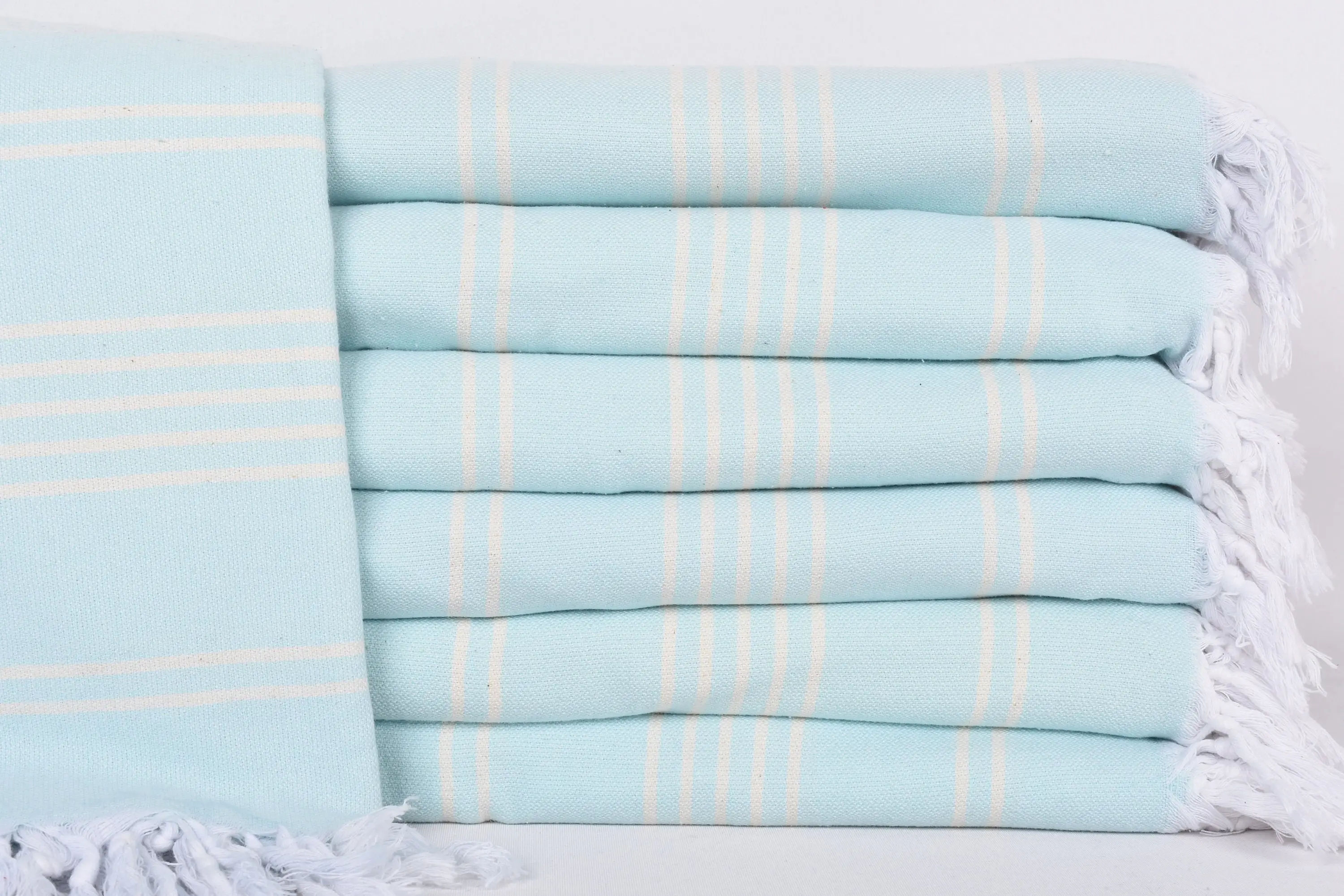 Mint Striped Personalized Turkish Blanket, Organic Cotton, 95x71 Inches - 1