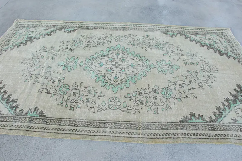 Türk 5.7x9.7 ft Halı, Vintage Büyük Halı, Gri Soyut Halı - 1
