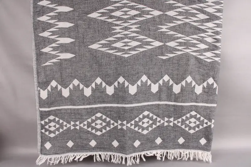 Wedding Gift Blanket Black Geometric Throw 60x71 Inches, Turkish Cotton