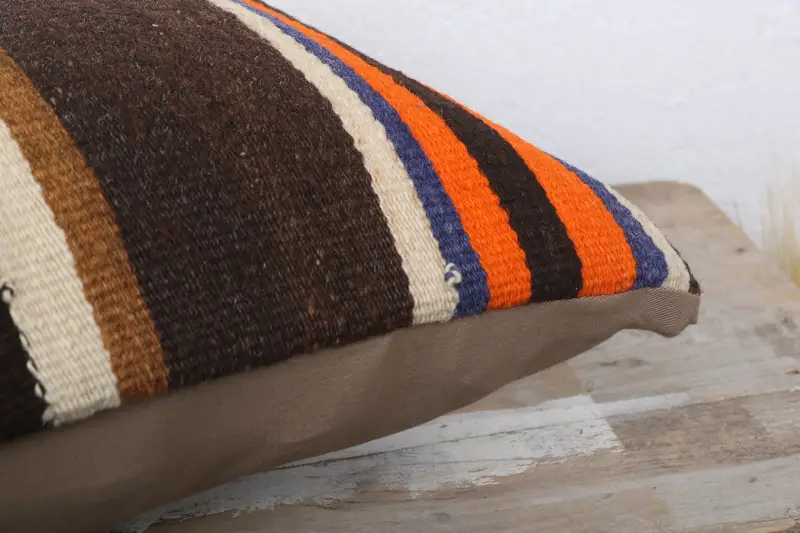 Boho Pillow, Toss Pillow Cover, 12x24 Orange Cushion Cover, Turkish Pillow, Cushion Case, Handmade Rug Seat Pillow Sham, Handmade Kilim Cushion - 6