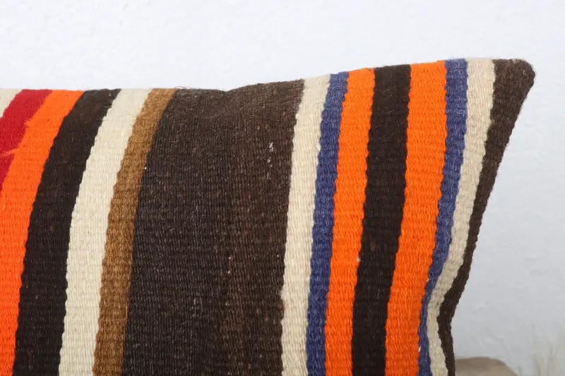 Boho Pillow, Toss Pillow Cover, 12x24 Orange Cushion Cover, Turkish Pillow, Cushion Case, Handmade Rug Seat Pillow Sham, Handmade Kilim Cushion - 5
