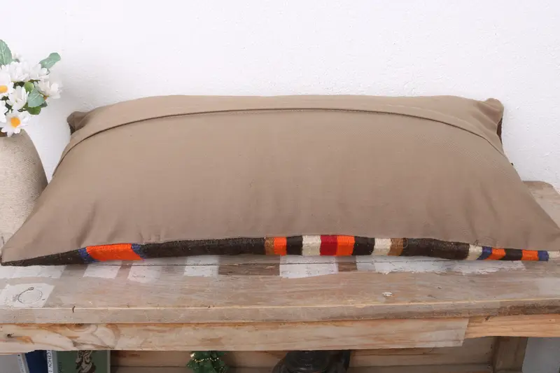 Boho Pillow, Toss Pillow Cover, 12x24 Orange Cushion Cover, Turkish Pillow, Cushion Case, Handmade Rug Seat Pillow Sham, Handmade Kilim Cushion - 7