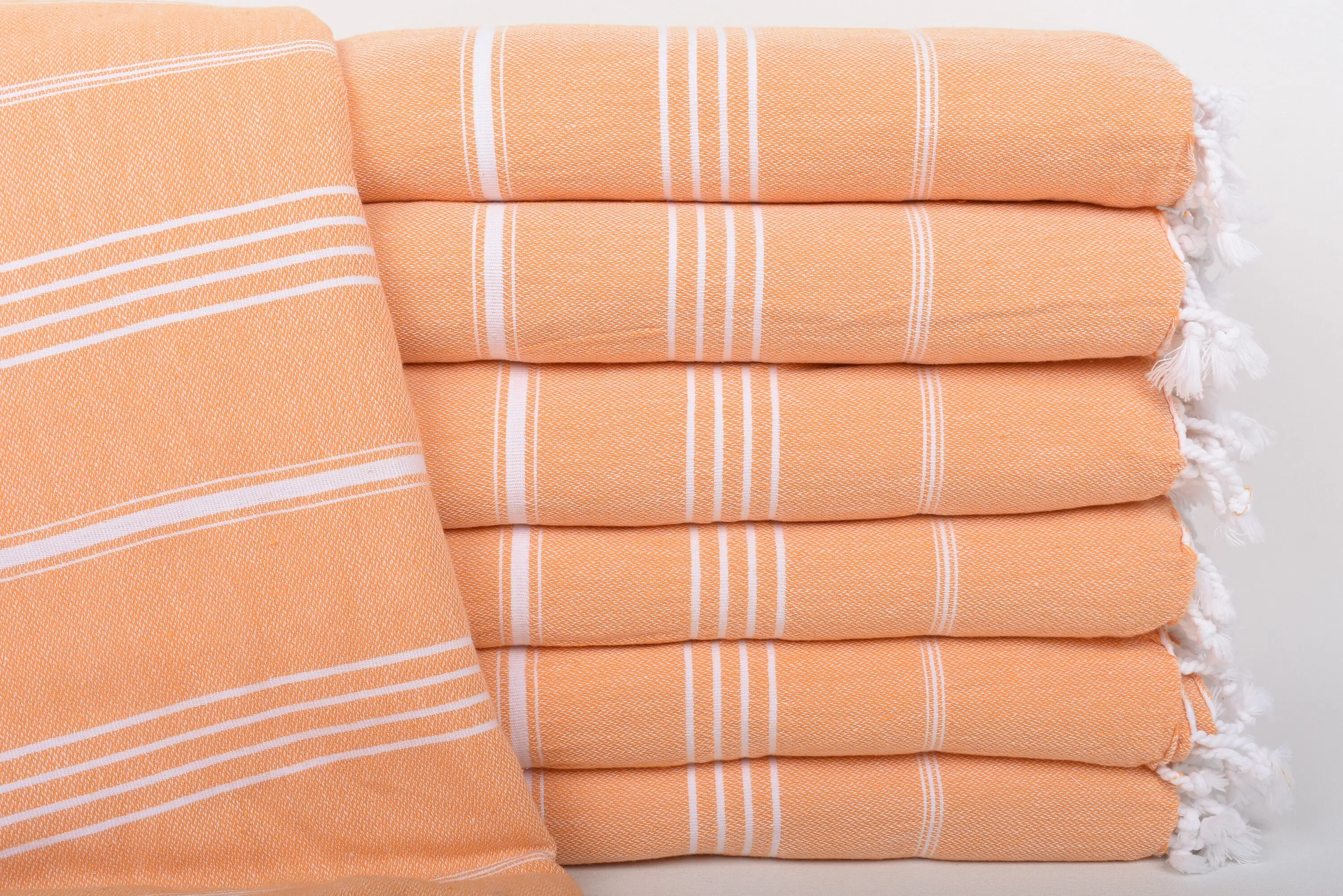 Beach Blanket Turkish Woven Throw, 87x87 Inches Light Orange Stripes - 1