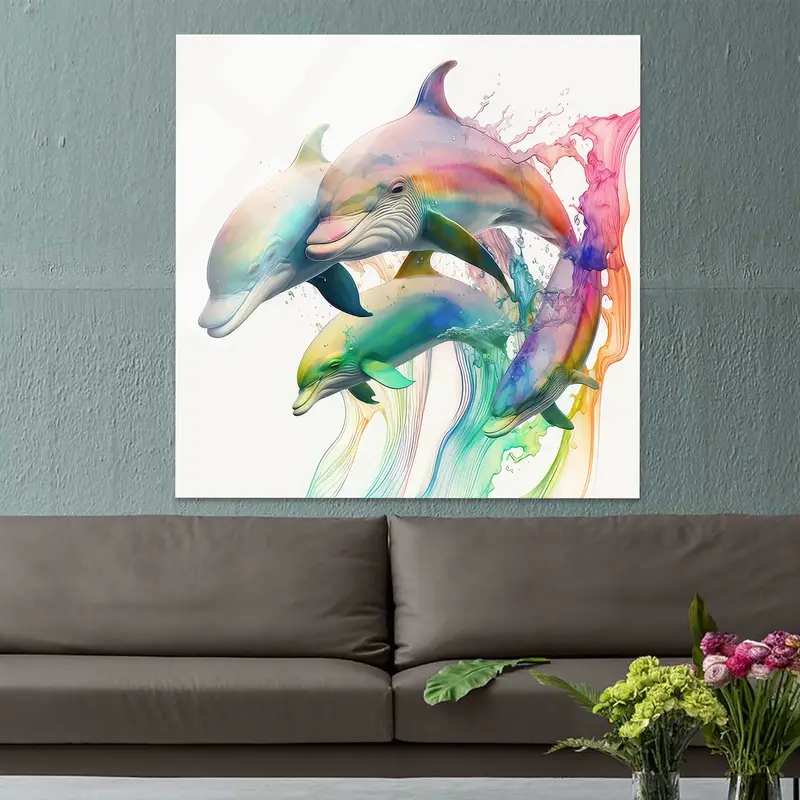 Modern, Trendy Kanvas: Renkli Sevimli Yunus Baskı
