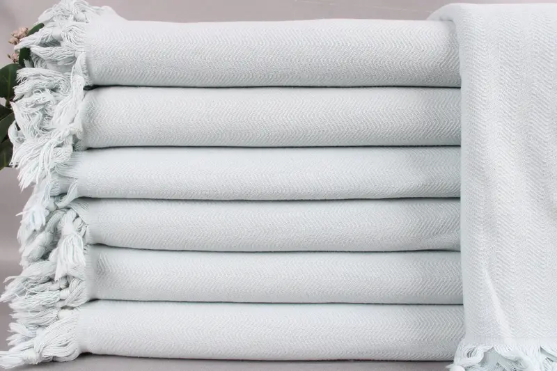 Turkish Bedspread Handwoven Mint Throw Chevron Stonewashed Blanket, 69x87 Inches