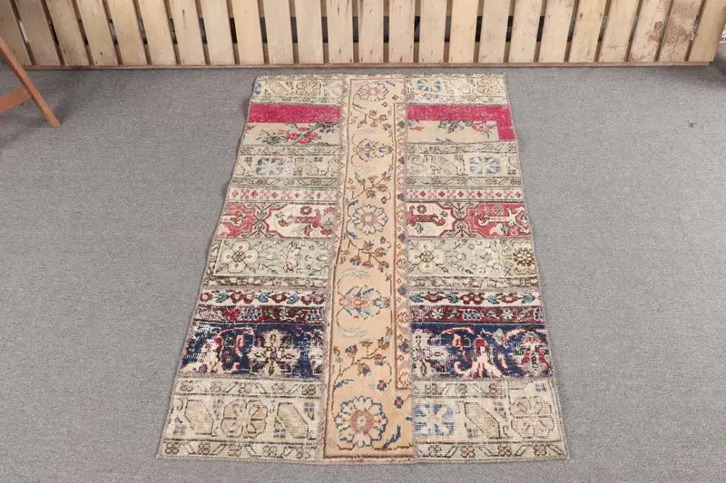 Handmade Blue Pink Camouflage Rug, 3x4.7 ft