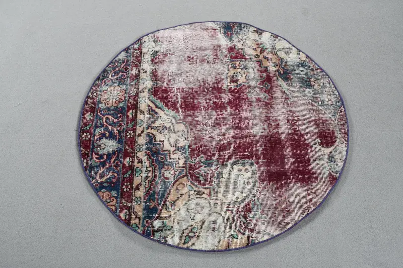 3.5x3.5 ft Rug, Turkish Vintage Rug, Red Oushak Wool Rug - 1