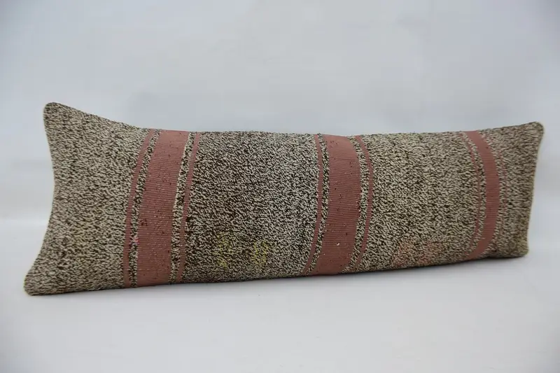 Vintage Kilim Pillow, Office Chair Pillow, Pillow Sham, Handmade Kilim Cushion, 12x36 Beige Cushion Case, Kilim Pillow Cover - 3