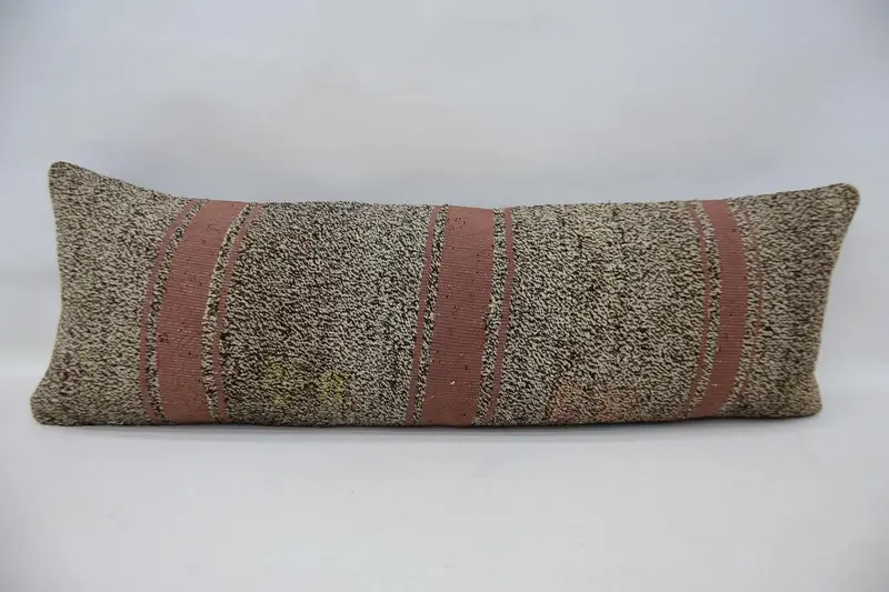 Vintage Kilim Pillow, Office Chair Pillow, Pillow Sham, Handmade Kilim Cushion, 12x36 Beige Cushion Case, Kilim Pillow Cover - 4
