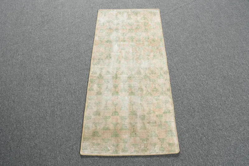 Vintage Rug, Small 1.4x3.2 ft Turkish Rug, Green Plants & trees Wool Rug - 1