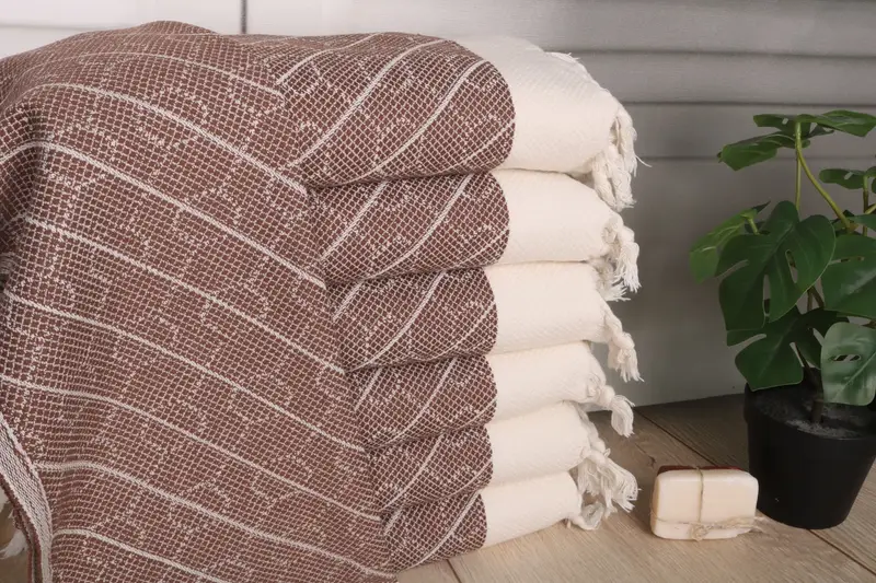 Personalized Geometric Tea Towel, Brown Cotton Hand Towel, Monogram, 36x18 Inches