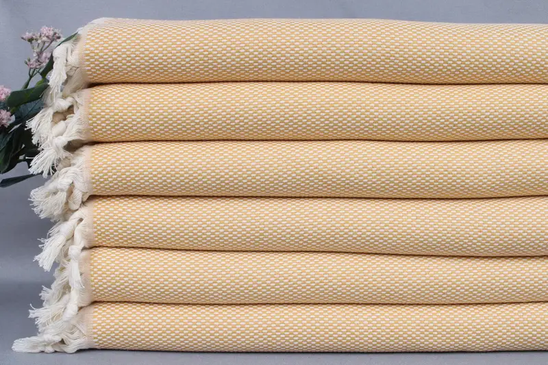 Personalized Hand Towel Organic Kitchen Towel Mustard Polka Dot, 18x40 Inches