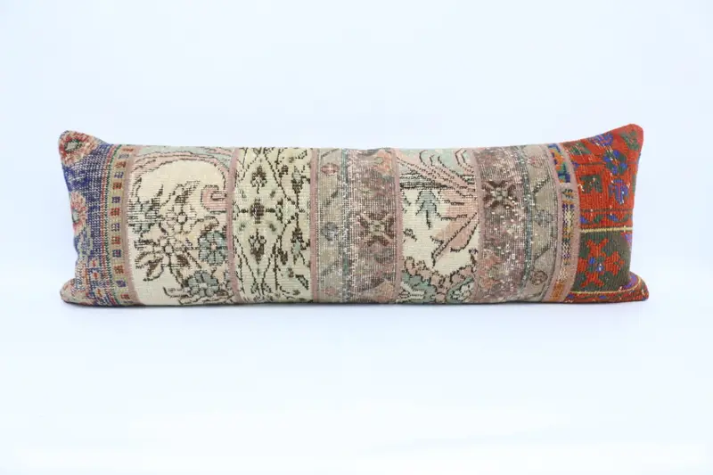 Turkish Kilim Pillow, Pillow Case, Throw Kilim Pillow, Vintage Kilim Throw Pillow, 16x48 White Pillow Sham, Aesthetic Cushion Cover - 1